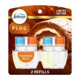 Febreze Plug In Air Freshener, Odor-Fighting Scented Oil Refill, Air Fresheners for Home and Bathroom and Kitchen, Long Lasting for Strong Odors, Pumpkin Roll Scent, 0.87oz Refills, 2 Count
