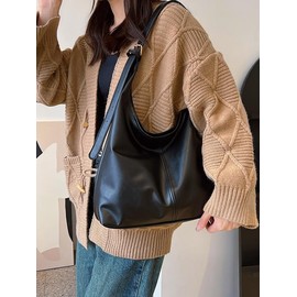 Base'ic Women's PU Leather Crossbody Bag - Versatile Solid Color Fashion Tote with Magnetic Closure (Black)