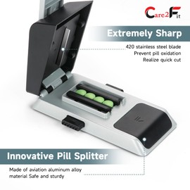 2025Auto Centering Pill Cutter Device, Pill Splitter Made of Aviation Aluminum Alloy with 402 Stainless Blade, Anti Cut Design,Ergonomic Operation Control,Designed in The USA (Silver)