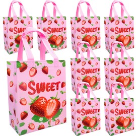 W WINTMING 24 Pcs Strawberry Goodie Bags with Handles, Strawberry Gift Bag, Strawberry Birthday Bag, Berry Sweet Party Bags, Candy Bags, Strawberry Party Decorations