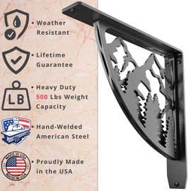 STARBY Heavy Duty Shelf Brackets. 2 Pack, 12" x 12" Fireplace Mantel Corbels. L Shaped Metal Bracket Counter Supports. Designer Wrought Iron Black. DIY Hardware Included. 500 Lb Capacity. Made in USA