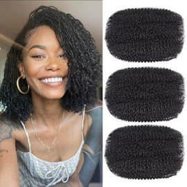 Afro Kinky Bulk Hair For Dreadlock Extensions Repair Locs,Twist Braiding, 100% Handmade Braiding Hair 30Grams each bundles Total (10Inch #1B 3Bundles/Pack)