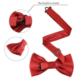 Allegra K Men's Wedding Party Pre-Tied Plain Bow Tie Pocket Square Set, red