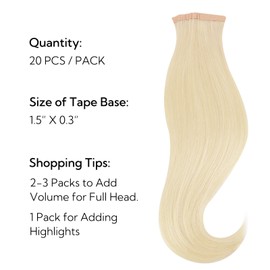 HOTBANANA Tape in Hair Extensions, 22 Inch Tape in Hair Extensions Human Hair 20pcs 50g Platinum Blonde Tape Hair Extensions Straight Remy Human Hair Tape in Extensions