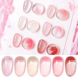 GELLEN Jelly Gel Nail Polish Set, 6 Color Crystal Transparent Milky Polish Kit, Sheer Nude Pink Glitter Translucent Polish for French Manicure, Soak Off UV Gel Nail, Gift for Her