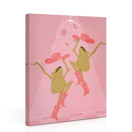 Funny Pink Frog Canvas Wall Art, Cute Dancing Frog Framed Art Paintings Wall Decor Unique Gifts And Animal Lover Prints Picture for Living Room Dining Room Girls Bedroom Farmhouse Decor 11.5x15In