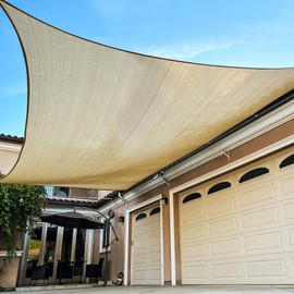 Square Sun Shade Sail Canopy, 16' x 16' Patio Shade Cloth Outdoor Cover - Sunshade Fabric Awning Shelter for Pergola Backyard Garden Carport (Sand)