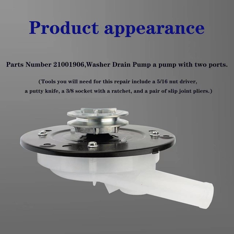 21001906 Washer Drain Pump with Pulley Replacement Part - Compatible