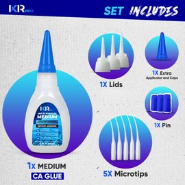 CA Glue Medium Viscosity Kit, 1.75 oz. Cyanoacrylate Glue, Super Glue for Everyday Repairs, Woodworking, Plastic, Ceramic, and DIY Crafts, Quick-Drying Multi-Purpose Adhesive with Easy Application
