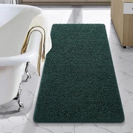 LOCHAS Luxury Bathroom Rug Shaggy Bath Mat 24 x 44 Inch, Washable Non Slip Bath Rugs for Bathroom Shower, Soft Plush Chenille Absorbent Carpets Mats, Hunter Green