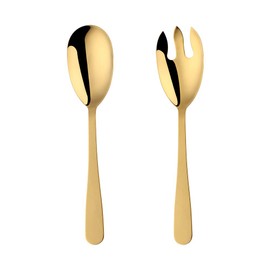 BISDARUN 12 Inches Salad Spoon and Fork Sets，Stainless Steel Salad Server Sets, Cooking Utensils for Kitchen, Simple and Classic Dishwasher Safe (Gold)