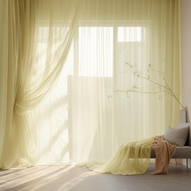 NAKIHOUSE Voile Curtain, 63 Drop Net Curtains Light Filtering Window Treatment Sheer & Drapes Slot Top Apricot Sheer Curtains for Bedroom/Nursery Room 52" x 63", 2 Panels