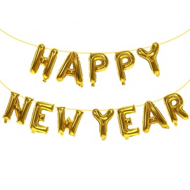 Gold Happy New Year Balloons, 16 Inch Happy New Year Foil Letter Balloons, 2025 New Years Decorations for New Years Eve Party Supplies 2025 New Years Eve Décor