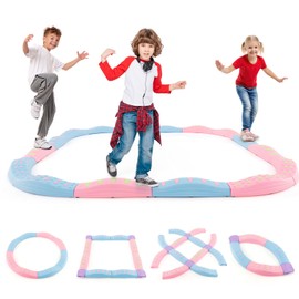 Costzon Wavy Balance Beam for Kids, 20-Piece Toddler Stepping Stones w/Textured Surface & Non-Slip Foot Pads, 180 LBS Weight Capacity, Coordination Blocks Gym Set, Obstacle Course Toys for Girls Boys