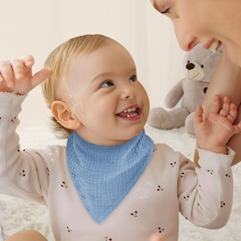 Kwelife gift Muslin Baby Bibs 6-Pack Baby Drool Bandana Bibs for Unisex Baby Girls Boys Toddlers Drooling and Teething Soft Blue