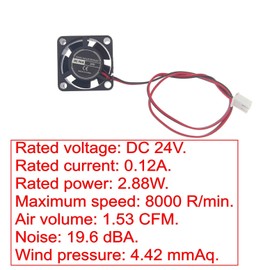 JZK Pack of 5 25 mm 2-pin 24 V mini fan with cables, 2510, 25 x 10 mm, hydraulic bearing miniature DC brushless fan for development boards, graphics cards and DIY projects