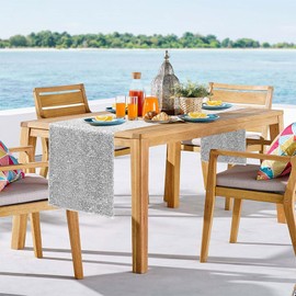 Yblut 2 Packs 12 x 72 inches Sequin Table Runner, Silver Glitter Table Runner for Birthday Party Supplies Wedding Engagement Baby Shower Holiday Celebration Event Decorations