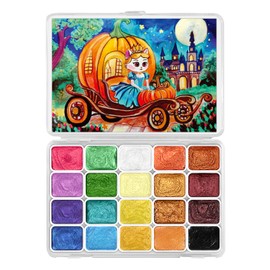 CraftyManor Mini Glitter Watercolor Paint Set, 20 Colors Shimmer Metallic Watercolour Painting Sets, Solid Pearl Water Color Paints for Kids, Adult, 1ml Trial Pack (Pumpkin Castle)