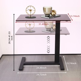 Jphome Adjustable Overbed Bedside Table with Swivel Hidden Wheels, Pneumatic Sliding Desk Mobile Desk Workstation for Home and Hospital (Black Walnut)