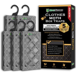MaxGuard Clothes Moth Traps (5-Pack) – Non-Toxic Pheromone Glue Traps for Closets – Targets Webbing & Case-Bearing Moths – No Mothballs Needed