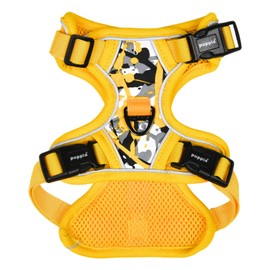 Puppia Abstract Dog Harness H Sturdy Adjustable Neck and Chest Reflective Paint Pattern Front and Back D-Ring for Small and Medium Dogs, Yellow, Medium