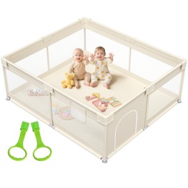Mloong Large Baby Playpen for Toddler - 69×59in Babies Play Pen Playard Active Center Beige