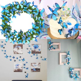 Ewong Butterfly Wall Decals, 36PCS 3D Butterflies Home Decor for Room, Wall Sticker for Girls Room Kids Bedroom Bathroom Baby Nursery Decoration (Blue)