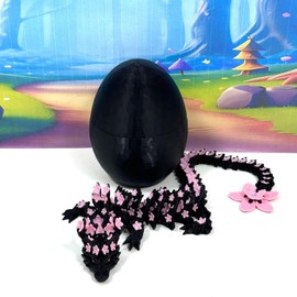 Generic 3D Printed Articulated Black and Pink Cherry Blossom Dragon, 12"" Flexible Dragon, Fidget ADHD Autism Sensory Toy D028-DR