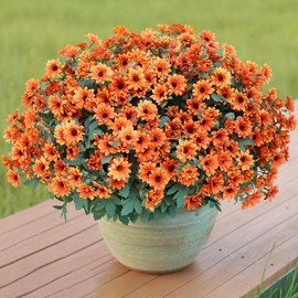 17" Artificial Daisy Flower for Outdoor Fall Decoration-Faux Silk Daisy Bouquet Fake Plant UV Resistant for Front Door Planter Home Garden Porch Patio Thanksgiving Day Autumn Decor-16 Bundles (Orange)