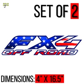 2X GOLD HOOK FX4 Off-Road Decals Kit, Compatible with Ford F150 F250 F350 F Truck (1997-2010), Bed Side Replacement Stickers (American Flag, Metallic Finish)