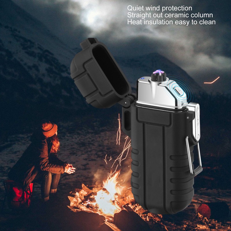 Outdoor Double Arc Electric Lighter Portable Waterproof Flashlight Lighter Charging