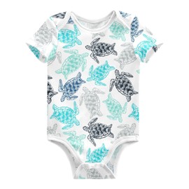 Ollabaky Baby Bodysuits Watercolor Sea Turtles Short Sleeve Cotton Baby Clothes for Girls 0-24 Months, 6M