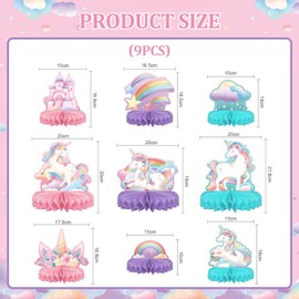 FloralGrace Unicorn Birthday Party Set, Rainbow Unicorn Table Decoration with Honeycomb Centrepiece for Unicorn Party Decoration, Pack of 9