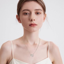 QKEPCY Necklaces for Women Cubic Zirconia Heart Pendant Chain Necklace Made of Titanium Steel Interwoven Double Rings Hypoallergenic Jewellery Gift Adjustable Fashion Jewellery, Copper