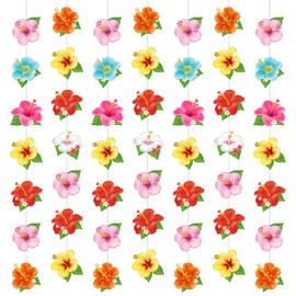 Daifunli 8 Pcs Hawaiian Luau Party Decorations Hibiscus Flower Birthday Hanging Garlands Banner Tropical Hawaiian Paper Cutouts Streamer for Wall Ceiling Decor Summer Beach Tiki Pool Party Supplies