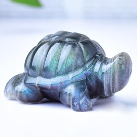 1.8 Inch Labradorite Turtle Crystal Figurines,Hand-Carved Healing Crystals lucky Turtle divination Decor,Stone Turtle Statues Energy Gemstones sculptures,Tortoise Memorial Gifts for Women and Men