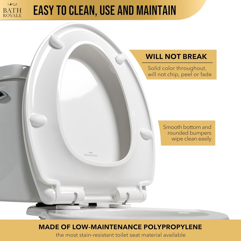 Bath Royale Elongated Toilet Seat BR501-01 Quiet Close, Stain-Resistant and