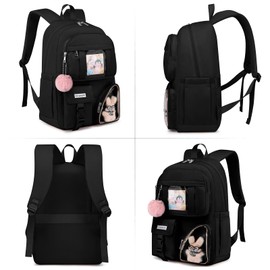 Cute Backpack School Bookbag for Girls: 15.6 Inch Large Backpacks for College Students Book Bag Stylish Laptop Backpacks Middle High School Bag Casual Travel Back Pack for Women Kids Teen Black