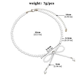 Jascatin Pearl Bow Choker Necklace Short Elegant Necklaces Collar Beach Jewellery for Women and Girls, Pearl
