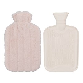 2000ML Hot Water Bag High Density Injection Hot Water Bottle with Soft Cover for Winter Apricot
