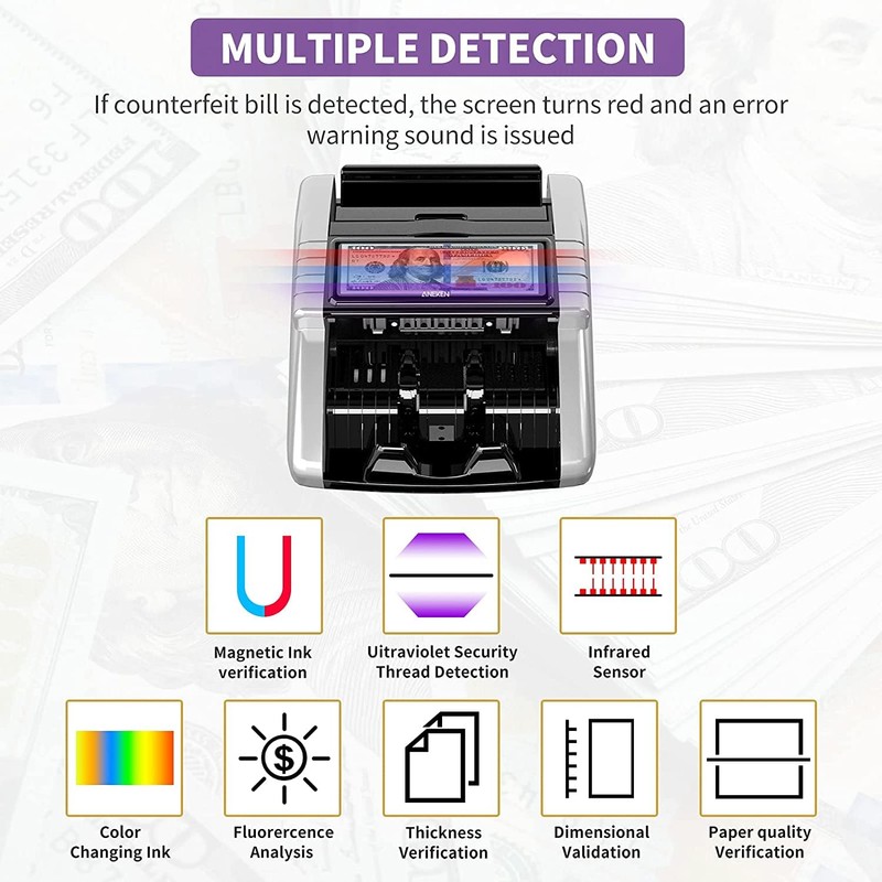 Aneken Money Counter Machine with Value Count, Dollar, Euro UV/MG/IR/DD/DBL/HLF/CHN