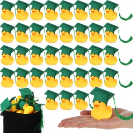 Jerify 48 Pcs Graduation Rubber Ducks with Grad Cap 2024 Diploma Grad Rubber Duck Graduation Party Bath Duck Graduation Cap Duck with Storage Bag for Student Graduation Gifts Party Favor(Green)