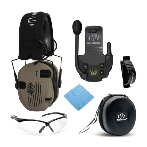 Walkers Razor Slim Electronic Muff (US Flag-FDE) with Walkie Talkie