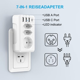 Travel Adapter USA Adapter USA Germany Plug, 7 in 1 Socket Adapter USA Adapter Socket with 3USB 1USB C & 3AC, Travel Plug USA Travel Adapter EU to US Travel Adapter for Canada Mexico Thailand