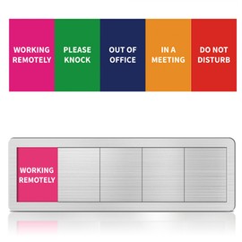 Office Door Signs Do Not Disturb, Please Knock, In A Meeting, Out Of Office, Working Remotely 5 Options Privacy Office Slider Sign For Meeting & Conference Room Brushed Silver