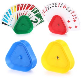 Sprifityy Pack of 4 Children's Card Holders, 4 Colours, Triangular Card Holder, Playing Cards, Playing Card Holder, Plastic, Reusable, Card Holder for Seniors, Adults and Children, Card Stand
