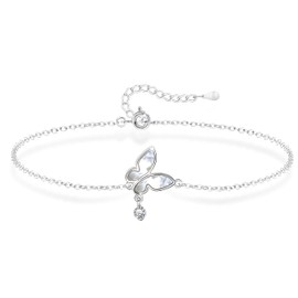 KristLand Sterling Silver Butterfly Bracelet for Women 925 Bracelet White Gold Plated Adjustable Silver Bracelet Hand Chain Anniversary Birthday Bracelet for Ladies Girl