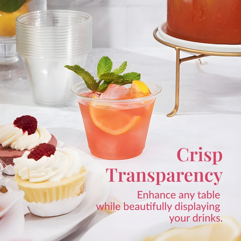 Prestee 200-Pack - 9oz Clear Plastic Cups - Durable Disposable