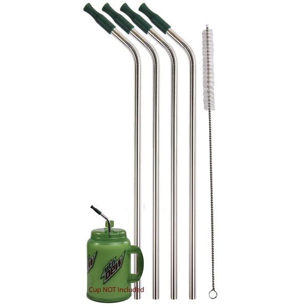 4 JUMBO 14" Stainless Steel 100 oz Straw + 4 Silicone Tips HUGE SUPER LONG Drinking Wide Insulated Whirley Travel Mug FOAM Truck Stop Cup (4 Jumbo Straws)