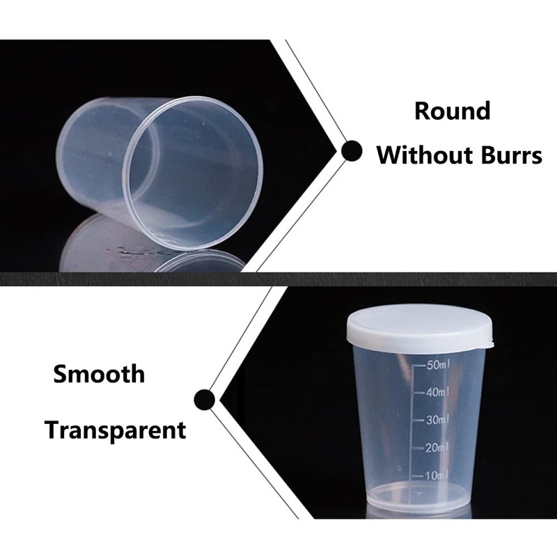 Re-useable Transparent Plastic Beakers Graduated Measuring Specimen Cup 50ml PP